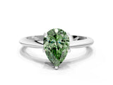 Silver Fancy Green Pear Cut Diamond Solitaire Engagement Ring with Classic Band and Four-Prong Setting_12