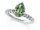 Silver Fancy Green Pear Cut Diamond Solitaire Pavé Engagement Ring with Round Band and Prong Setting_3