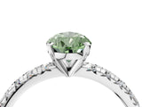 Silver Fancy Green Pear Cut Diamond Solitaire Pavé Engagement Ring with Round Band and Prong Setting_6