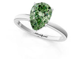 Silver Fancy Green Pear Cut Diamond Solitaire Ring with Classic Band and Four-Prong Setting_13