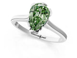 Silver Fancy Green Pear Cut Diamond Solitaire Ring with Flower Prong Setting and Classic Band_13