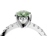 Silver Fancy Green Pear Cut Diamond Solitaire Ring with Round  Pavé Band and Four-Prong Setting_28