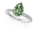 Silver Fancy Green Pear  Cut Diamond Solitaire with Pave Band and Four-Prong Setting 2
