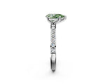 Silver Fancy Green Pear  Cut Diamond Solitaire with Pave Band and Four-Prong Setting 3