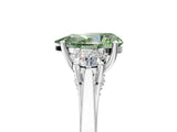 Silver Fancy Green Pear Cut Diamond Three-Stone Engagement Ring with Prong Setting and Pavé Band_11