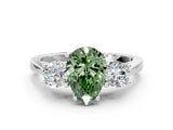 Silver Fancy Green Pear Cut Diamond Three-Stone Engagement Ring with Prong Setting and Pavé Band_6