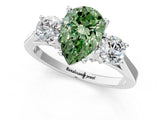 Silver Fancy Green Pear Cut Diamond Three-Stone Engagement Ring with Prong Setting and Pavé Band_7