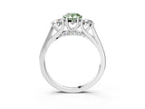 Silver Fancy Green Pear Cut Diamond Three-Stone Engagement Ring with Prong Setting and Pavé Band_9