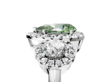 Silver Fancy Green Pear Cut Diamond Three-Stone Halo Ring with Prong Setting and Pavé Accents_11