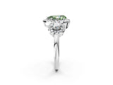 Silver Fancy Green Pear Cut Diamond Three-Stone Halo Ring with Prong Setting and Pavé Accents_8