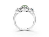 Silver Fancy Green Pear Cut Diamond Three-Stone Halo Ring with Prong Setting and Pavé Accents_9