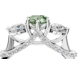 Silver Fancy Green Pear Cut Diamond Three-Stone Ring with Prong Setting and Pavé Band_10
