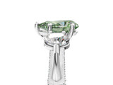 Silver Fancy Green Pear Cut Diamond Three-Stone Ring with Prong Setting and Pavé Band_11