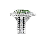 Silver Fancy Green Pear Cut Halo Diamond Ring with Beaded Split Shank and Four-Prong Setting_11