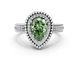 Silver Fancy Green Pear Cut Halo Diamond Ring with Beaded Split Shank and Four-Prong Setting_6