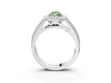 Silver Fancy Green Pear Cut Halo Diamond Ring with Beaded Split Shank and Four-Prong Setting_9