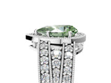 Silver Fancy Green Pear Cut Halo Diamond Split Shank Ring with Prong Setting_11