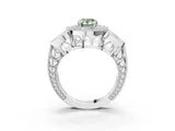 Silver Fancy Green Pear Cut Halo Milgrain Diamond Engagement Ring with Leaf Band and Four-Prong Setting_15