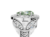Silver Fancy Green Pear Cut Halo Milgrain Diamond Engagement Ring with Leaf Band and Four-Prong Setting_17