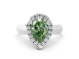Silver Fancy Green Pear  Cut Halo Solitaire Engagement Ring with Square Band and Four-Prong Setting_12