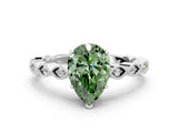 Silver Fancy Green Pear Cut Solitaire Diamond Ring with Infinity Twist Band and Four-Prong Setting_6
