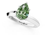 Silver Fancy Green Pear  Cut Solitaire Engagement Ring with Flat Band and Four-Prong Setting 1