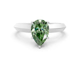 Silver Fancy Green Pear  Cut Solitaire Engagement Ring with Flat Band and Four-Prong Setting
