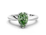 Silver Fancy Green Pear  Cut Solitaire Engagement Ring with Tapered Band and Four-Prong Setting 1