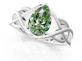 Silver Fancy Green Pear Cut Solitaire Intertwined Band Prong Setting Ring_7