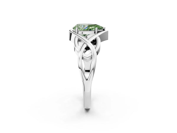 Sterling Silver Pear-Shaped Woven Solitaire Engagement Ring Setting for Fancy Green Center