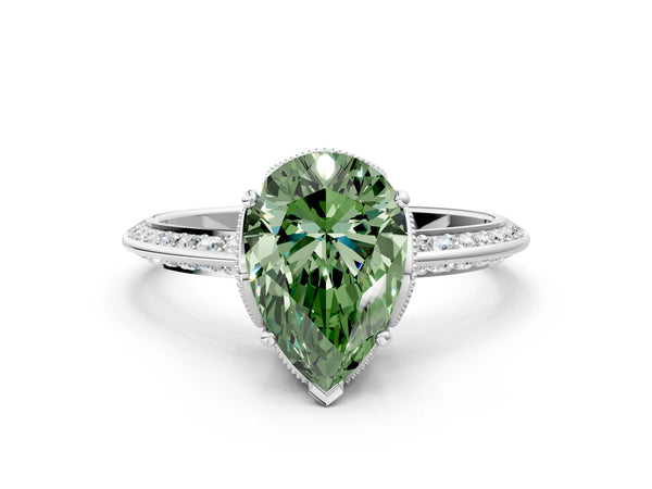 Sterling Silver Pear-Shaped Graduated Pave Engagement Ring Setting for Fancy Green Center