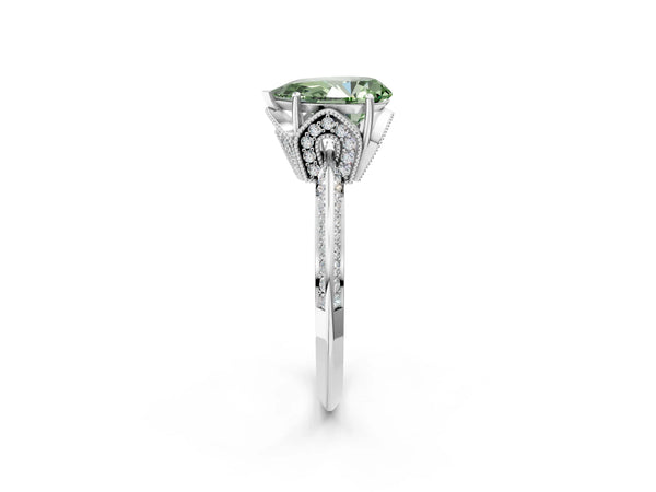 Sterling Silver Pear-Shaped Graduated Pave Engagement Ring Setting for Fancy Green Center