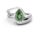 Silver Fancy Green Pear Cut Solitaire Tension-Set Diamond Split Shank Ring_6