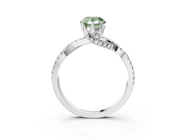 Sterling Silver Pear-Shaped Twisted Split Shank Engagement Ring Setting for Fancy Green Center