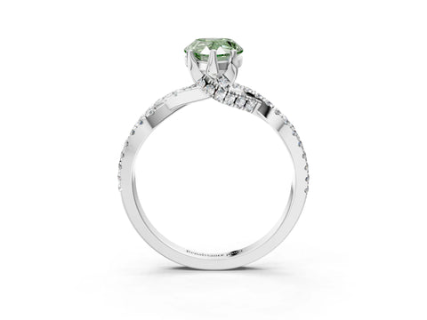 Silver Fancy Green Pear Cut Solitaire Twist Pave Diamond Engagement Ring with Prong Setting_69