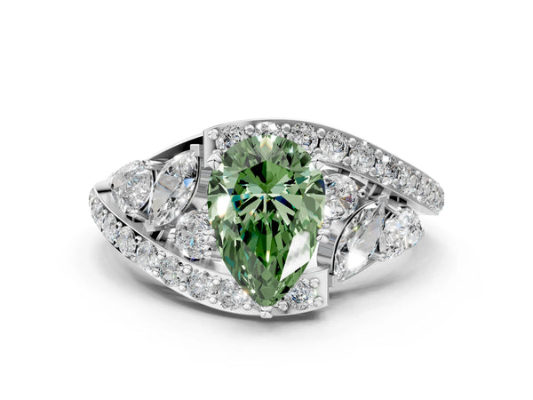Sterling Silver Pear-Shaped Bypass Engagement Ring Setting for Fancy Green Center