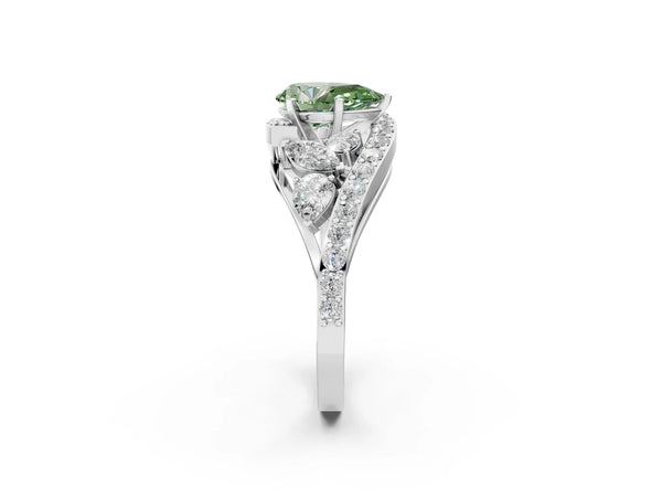 Sterling Silver Pear-Shaped Bypass Engagement Ring Setting for Fancy Green Center