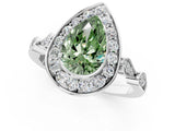 Silver Fancy Green Pear  Halo Diamond Engagement Ring with Twisted Band and Four-Prong Setting 1