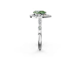 Silver Fancy Green Pear  Halo Diamond Engagement Ring with Twisted Band and Four-Prong Setting 2