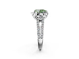 Silver Fancy Green Pear  Halo Diamond Floral Split Shank Engagement Ring 2