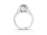 Silver Fancy Green Pear  Halo Diamond Floral Split Shank Engagement Ring 3