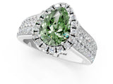 Silver Fancy Green Pear  Halo Round Diamond Pave Band with Prong Setting 2