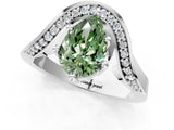 Silver Fancy Green Pear  Solitaire Diamond Engagement Ring with Pave Band and Four-Prong Setting 2