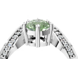 Silver Fancy Green Pear  Solitaire Diamond Engagement Ring with Pave Band and Four-Prong Setting 5
