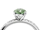 Silver Fancy Green Pear  Solitaire Diamond Engagement Ring with XO Engraved Band and Four-Prong Setting 5