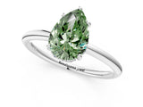 Silver Fancy Green Pear  Solitaire Diamond Ring with a Classic Band and Four-Prong Setting 1