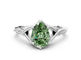 Silver Fancy Green Pear  Solitaire Twist Band Six-Prong Setting 1