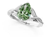 Silver Fancy Green Pear  Solitaire Twist Band Six-Prong Setting 2