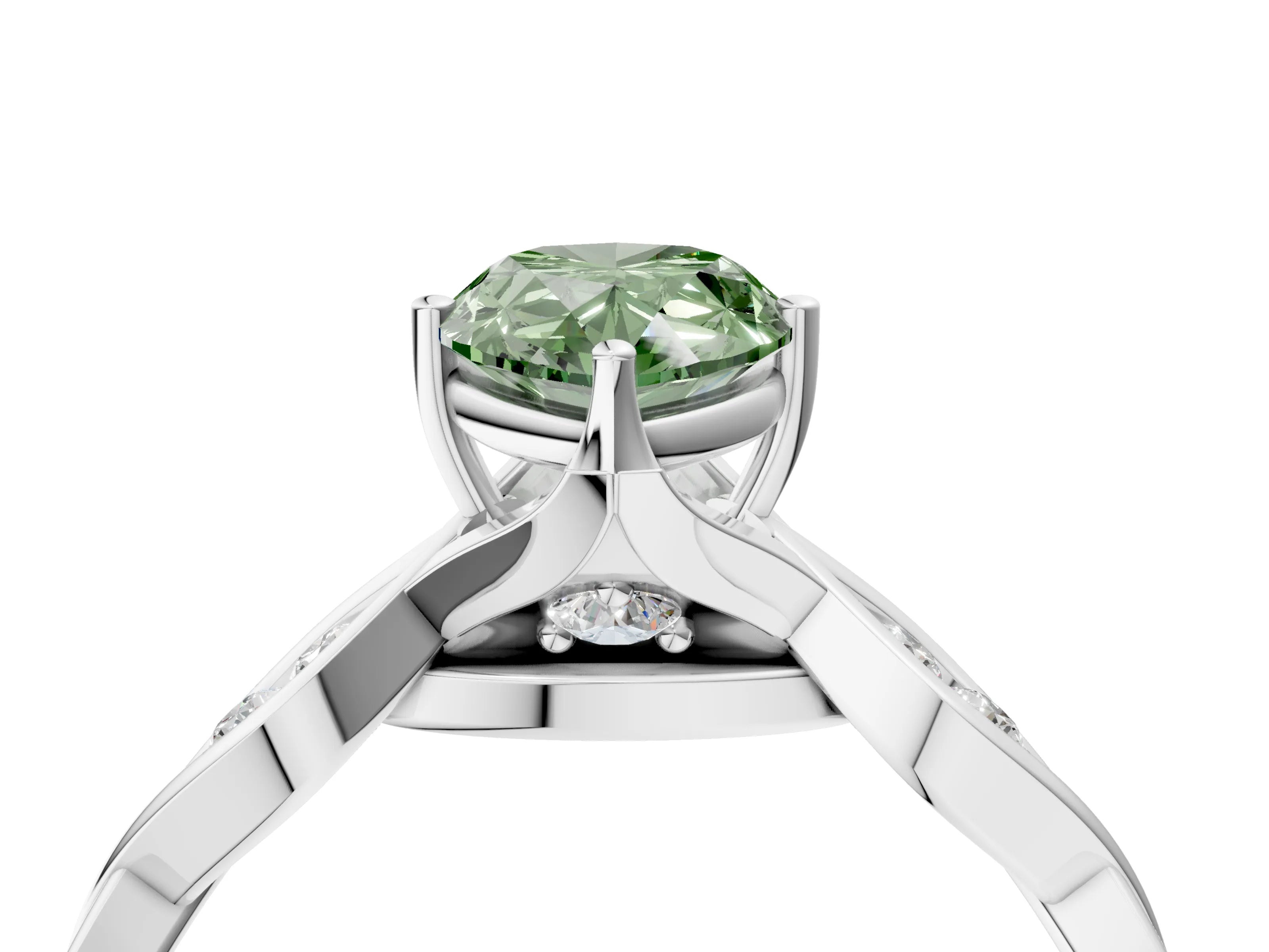 Silver Fancy Green Pear  Solitaire Twist Band with Leaf Prong Setting 5