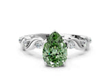 Silver Fancy Green Pear  Solitaire Twisted Band with Prong Setting 1